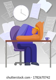 Office work, bored man with to do lists 