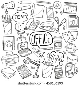 Office Work Business Doodle Icons Hand Made Vector Illustration Sketch.