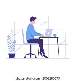 Office work concept. Colored flat vector illustration. Isolated on white background. 