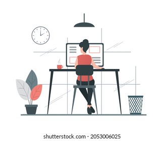 Office work concept. Colored flat vector illustration. Isolated on white background. 