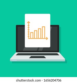 Office work concept. Laptop computer with diagram list on screen. Presentation business vector illustration.