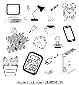 Office work doodle icons. Can be used in education, bank, It, SaaS, finance, marketing and other business areas.