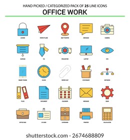 Büroarbeit Flache Linie Symbol Set Geschäftskonzept Icons Design