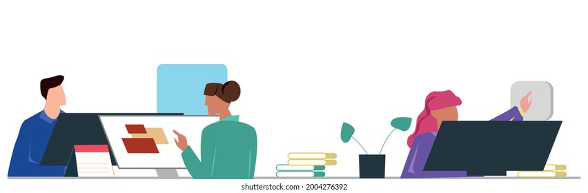 Office work, friendly business team - Vector illustration