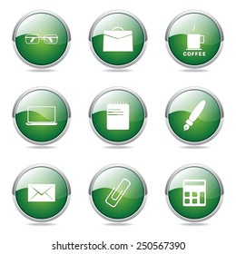 Office Work Green Vector Button Icon Design Set