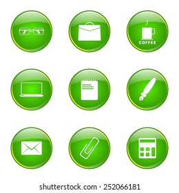 Office Work Green Vector Button Icon Design Set