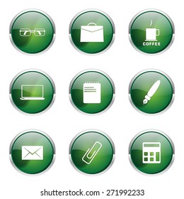 Office Work Green Vector Button Icon Design Set