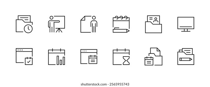 Office and work icon collection. Workplace, work group, team, office tools, time management, documents and more. Editable stroke. Pixel Perfect. Grid base 32px.
