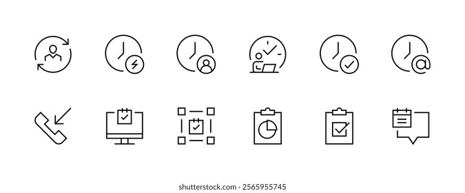 Office and work icon collection. Workplace, work group, team, office tools, time management, documents and more. Editable stroke. Pixel Perfect. Grid base 32px.