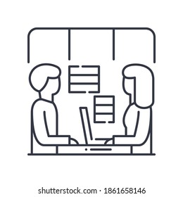 Office work icon, linear isolated illustration, thin line vector, web design sign, outline concept symbol with editable stroke on white background.