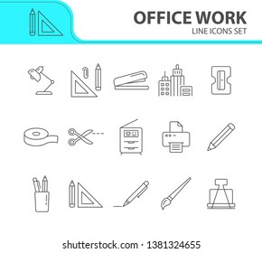 Office work icon set. Line icons collection on white background. Pencil, stationary, school. Education concept. Can be used for topics like office, college, tool