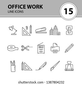 Office work icon set. Line icons collection on white background. Pencil, stationary, school. Education concept. Can be used for topics like office, college, tool