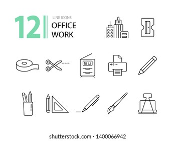 Office work icon set. Line icons collection on white background. Pencil, stationary, school. Education concept. Can be used for topics like office, college, tool