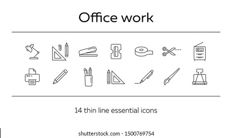 Office work icon set. Line icons collection on white background. Pencil, stationary, school. Education concept. Can be used for topics like office, college, tool