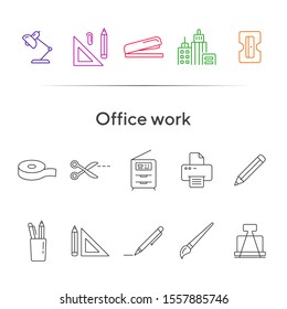 Office work icon set. Line icons collection on white background. Pencil, stationary, school. Education concept. Can be used for topics like office, college, tool