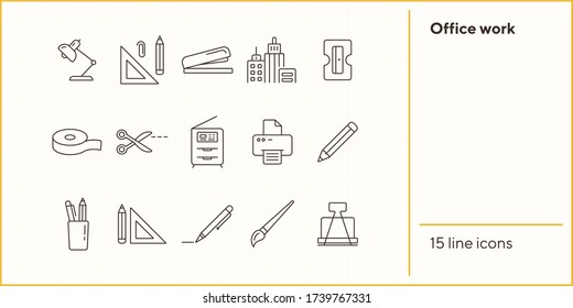 Office work icon set. Line icons collection on white background. Pencil, stationary, school. Education concept. Can be used for topics like office, college, tool