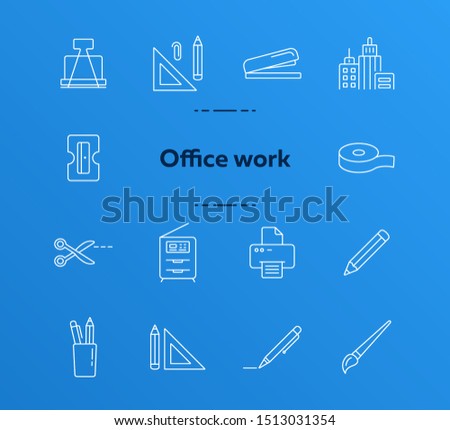 Office work icon set. Line icons collection on white background. Pencil, stationary, school. Education concept. Can be used for topics like office, college, tool