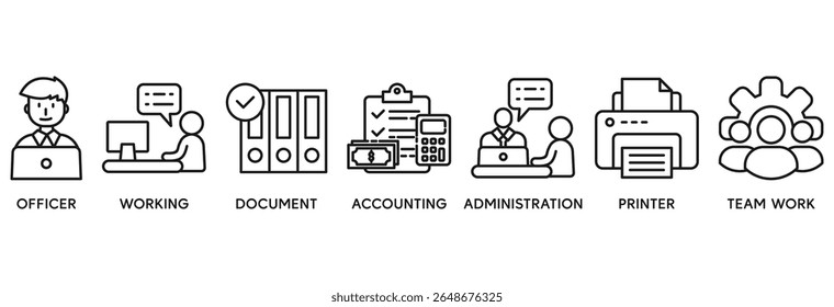 Ícone de trabalho do escritório definir conceito de ilustração vetorial relacionar com oficial, trabalho, documento, contabilidade, administração, impressora, trabalho em equipe