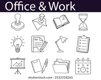 Office Work Icons: Productivity, Time, Organization