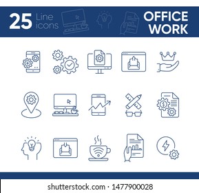 Office work icons. Set of line icons. Marketing planning, mobile business, online entertainment. Business process concept. Can be used for topics like business, technology, management