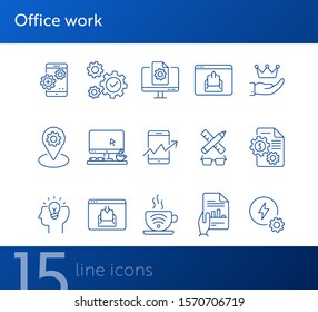 Office work icons. Set of line icons. Marketing planning, mobile business, online entertainment. Business process concept. Can be used for topics like business, technology, management