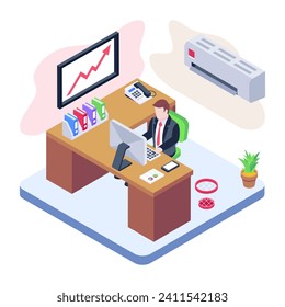 Icono de moda de ilustración isométrica de Office work 