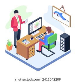 Office work isometric illustration trendy icon 