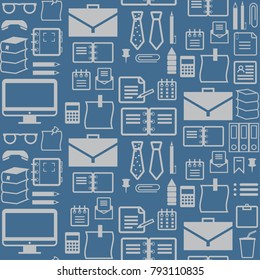 Office work job objects elements pattern blue background