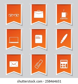 Office Work Label Vector Orange Icon Design Set