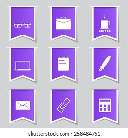 Office Work Label Vector Violet Icon Design Set