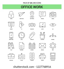 Office work Line Icon Set - 25 Dashed Outline Style