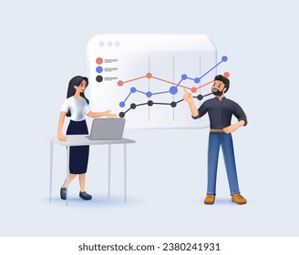 Office work moments cartoon set with project presentation coffee break brainstorm teamwork discussion scenes 3D vector illustration. Developing self control system, Time management 3D