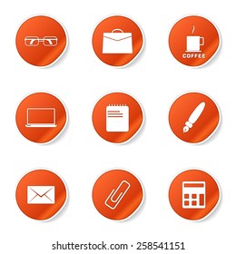 Office Work Orange Vector Button Icon Design Set