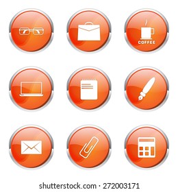 Office Work Orange Vector Button Icon Design Set