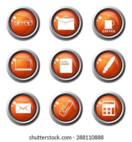 Office Work Orange Vector Button Icon Design Set