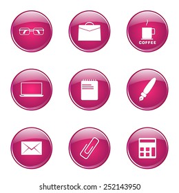 Office Work Pink Vector Button Icon Design Set