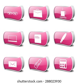 Office Work Pink Vector Button Icon Design Set
