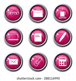 Office Work Pink Vector Button Icon Design Set