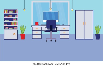 Office work place interior beautiful vector illustration design for use.