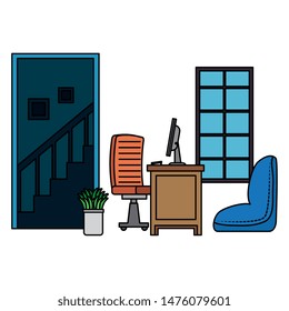 office work place scene with desktop