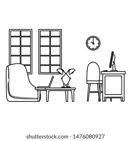 office work place scene with desktop