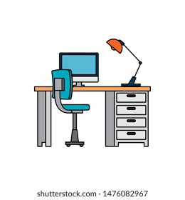 office work place scene with desktop