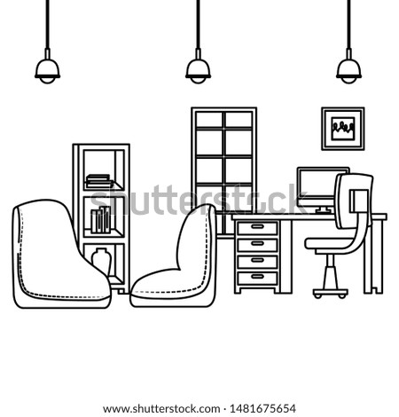 office work place scene with desktop