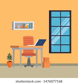 office work place scene with laptop