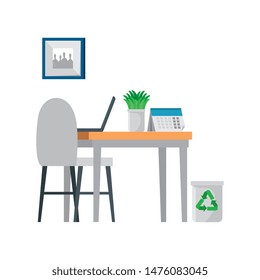 office work place scene with laptop