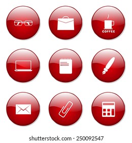 Office Work Red Vector Button Icon Design Set