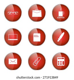 Office Work Red Vector Button Icon Design Set