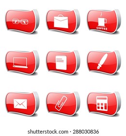 Office Work Red Vector Button Icon Design Set