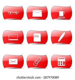 Office Work Red Vector ButtonIcon Design Set
