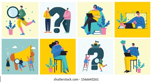 Office work and remote work, freelance. People working on computer. Vector illustration of concept of Online education, training, workshops and scenes at office.